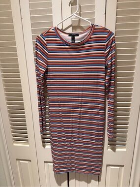 Forever 21 Red, Blue & White Striped Long Sleeve Dress